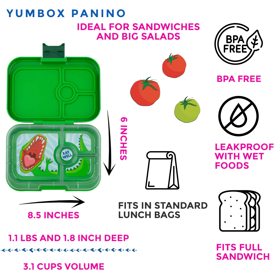 Yumbox Panino – Dinosaur Bento Lunch Box (4 Compartments)-Lunch Boxes-Medium Lunch Box