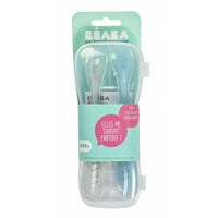 Beaba 1st Stage 2 Silicone Spoon Set And Carry Box - Blue/Grey - Bowls & Utensils - not - on - sale
