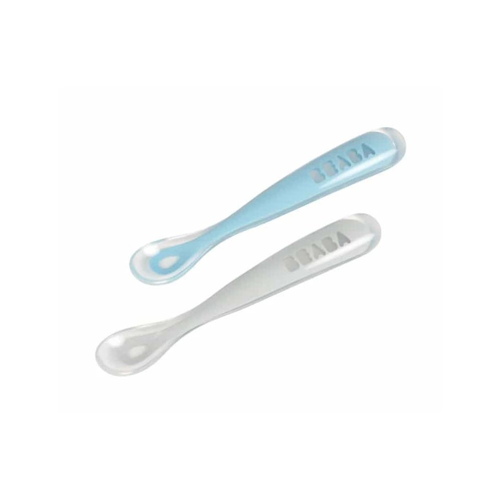 Beaba 1st Stage 2 Silicone Spoon Set And Carry Box - Blue/Grey - Bowls & Utensils - not - on - sale