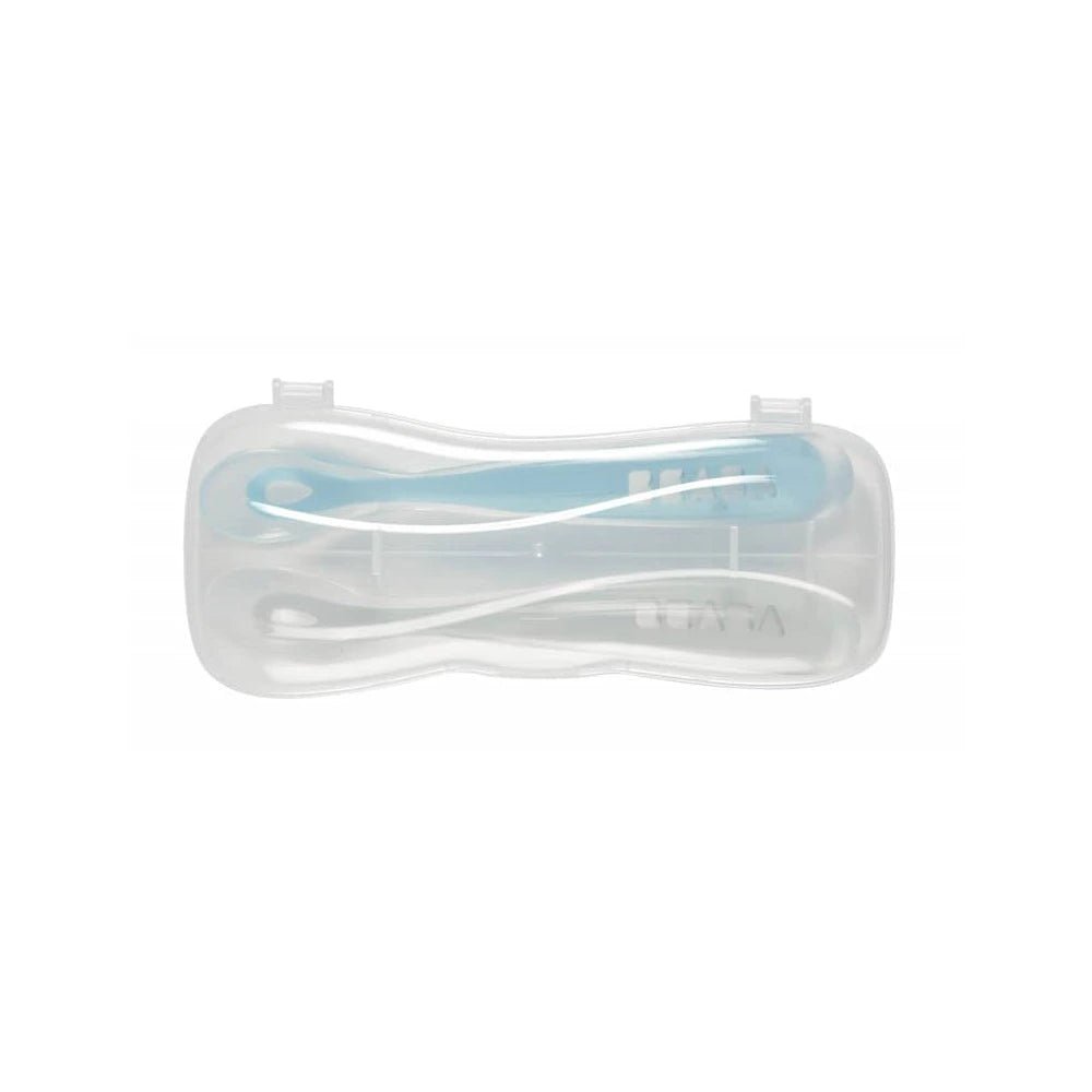 Beaba 1st Stage 2 Silicone Spoon Set And Carry Box - Blue/Grey - Bowls & Utensils - not - on - sale