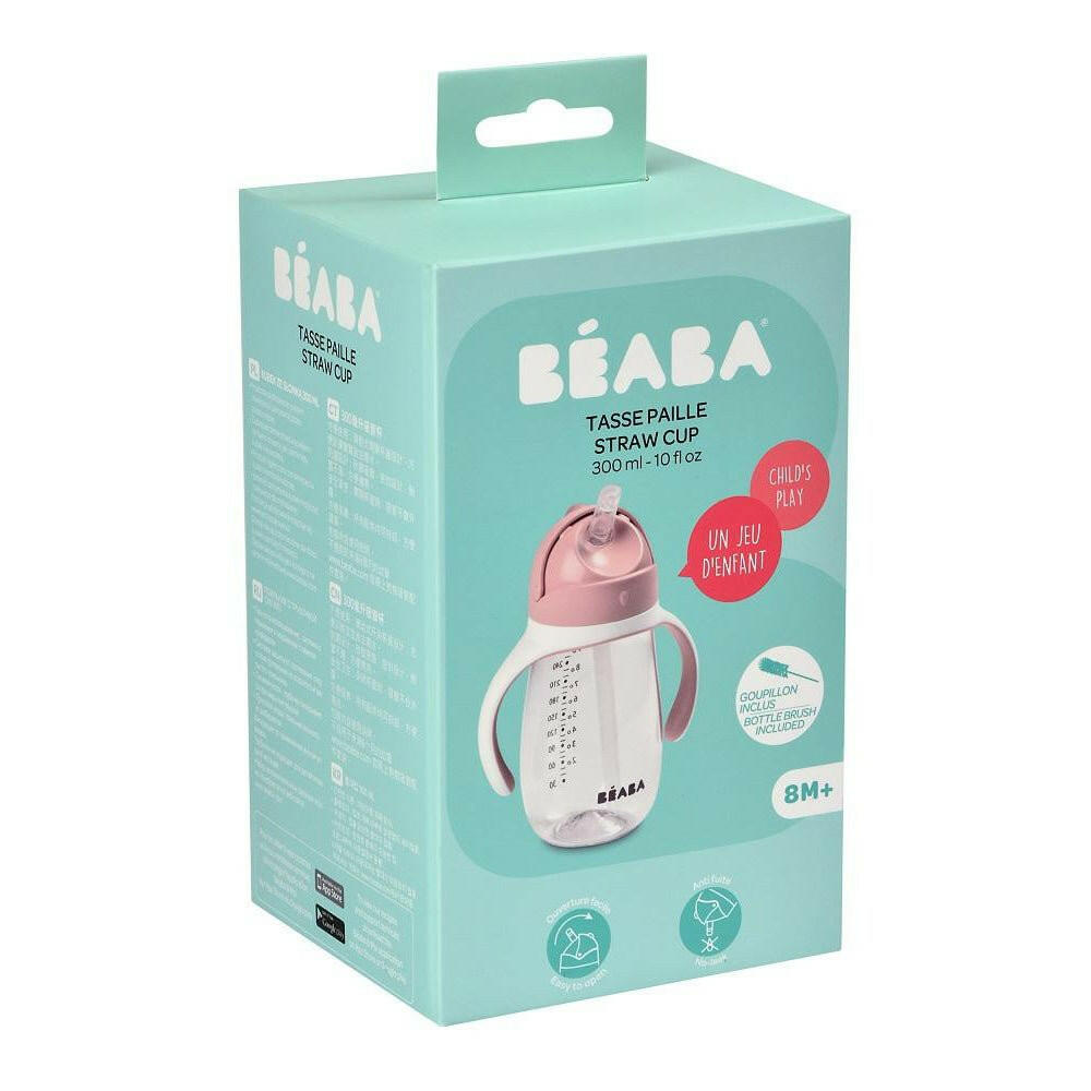 Beaba 2 In 1 Straw Learning Cup - Vintage Pink Water Bottle for kids