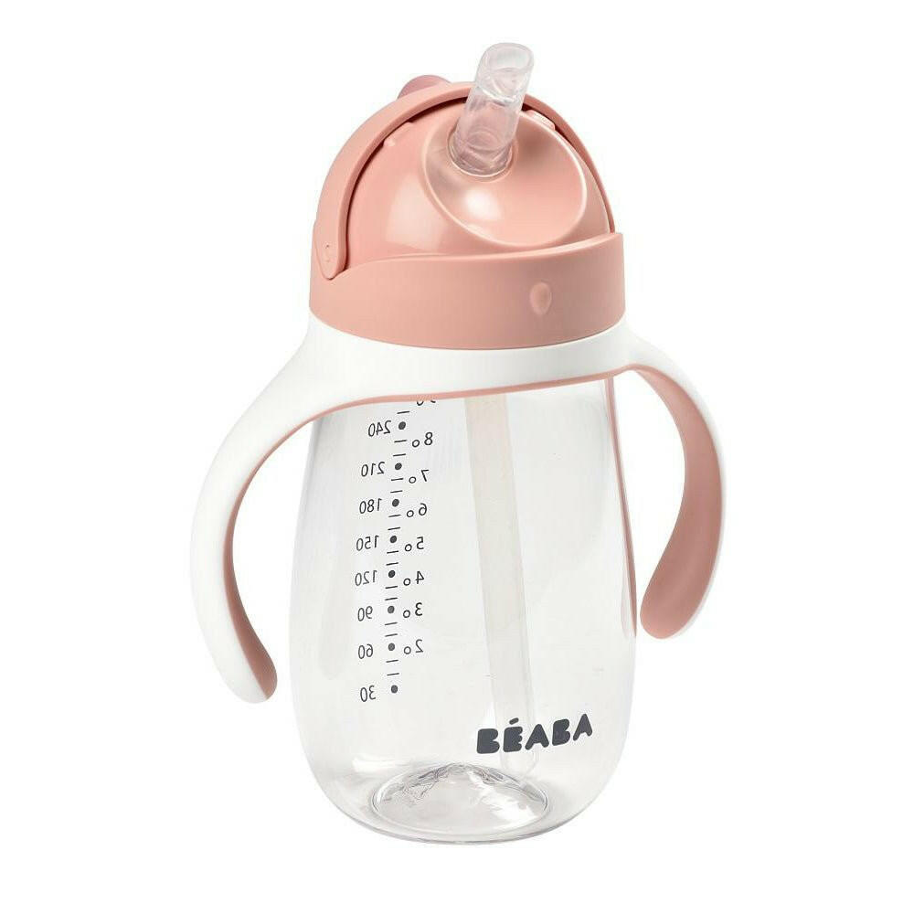 Beaba 2 In 1 Straw Learning Cup - Vintage Pink Water Bottle for kids