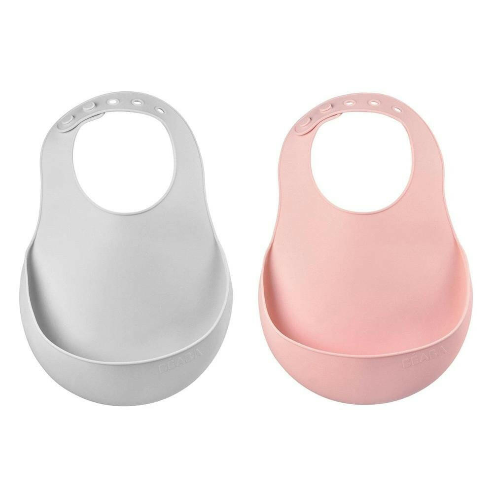 Beaba Silicone Bib - Light Mist/Old Pink - HYPHEN KIDS