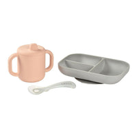 Beaba Silicone Learning Set And Cup - Pink/Grey - Bowls & Utensils - not - on - sale