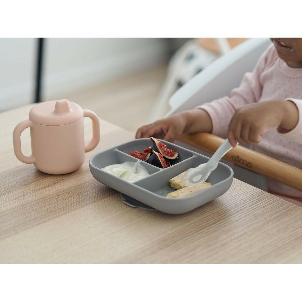 Beaba Silicone Learning Set And Cup - Pink/Grey - Bowls & Utensils - not - on - sale
