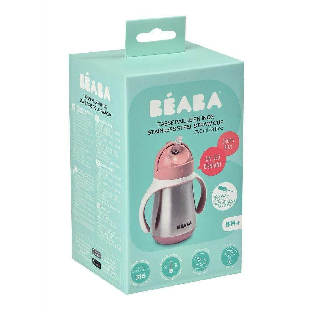 Shop Beaba Stainless Steel Straw Cup 250ml - Vintage Pink NZ | Premium Thermos Bottle for School Kids
