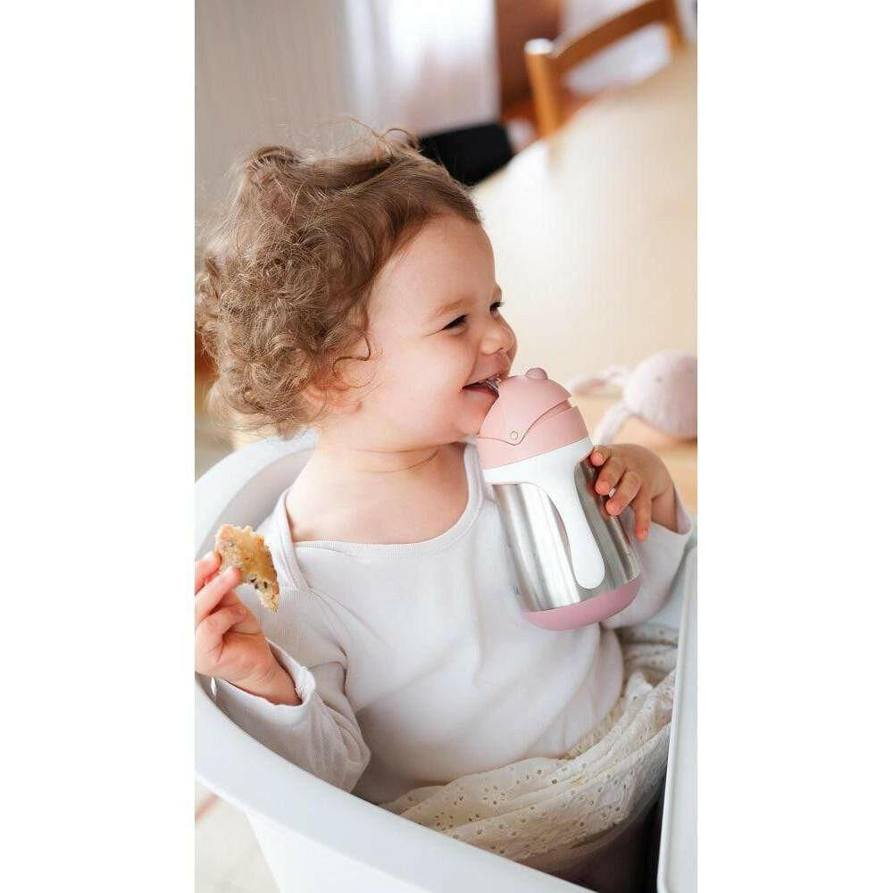 Shop Beaba Stainless Steel Straw Cup 250ml - Vintage Pink NZ | Premium Thermos Bottle for School Kids