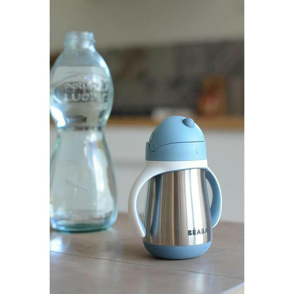 Shop Beaba Stainless Steel Straw Cup 250ml - Windy Blue NZ | Premium Thermos Bottle for School Kids