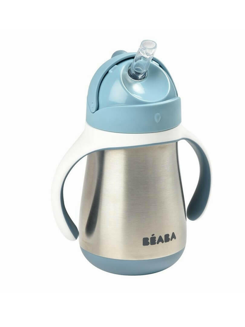Shop Beaba Stainless Steel Straw Cup 250ml - Windy Blue NZ | Premium Thermos Bottle for School Kids
