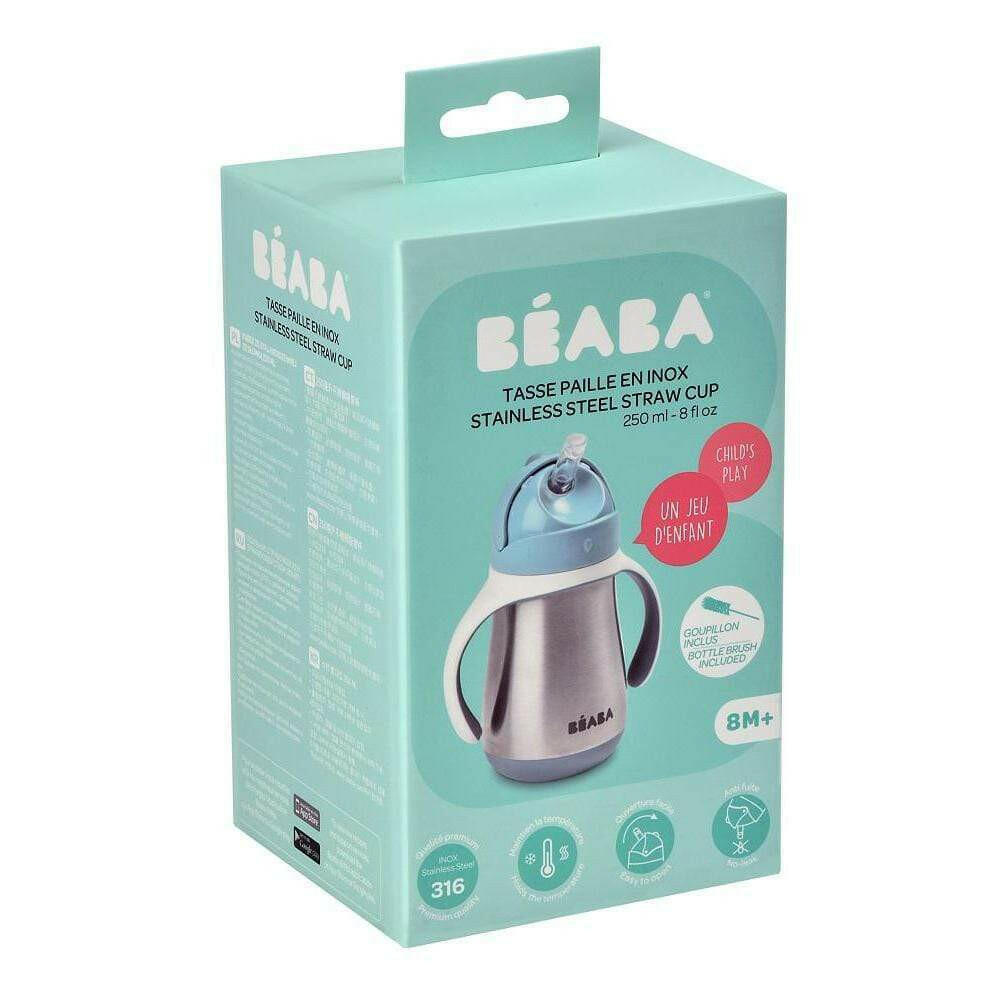 Shop Beaba Stainless Steel Straw Cup 250ml - Windy Blue NZ | Premium Thermos Bottle for School Kids