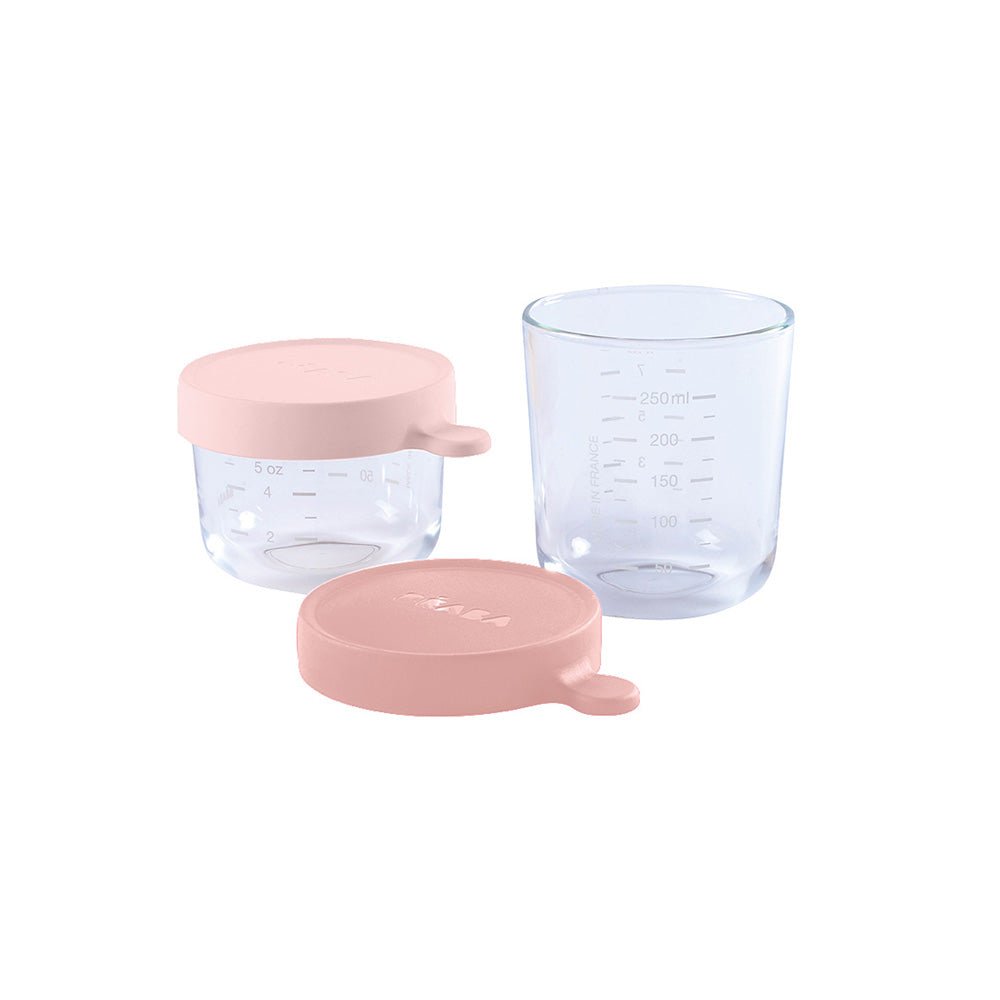 Beaba Superior Glass Jar 2 Pack 150ML/250ML - Old Pink -HYPHEN KIDS