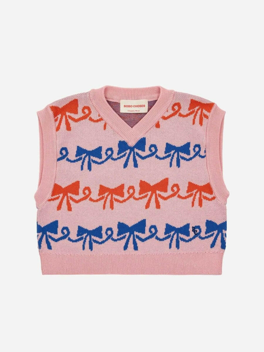 Bobo Choses Ribbon Bow all over jacquard vest - Sweatshirts - 10 - 11Y