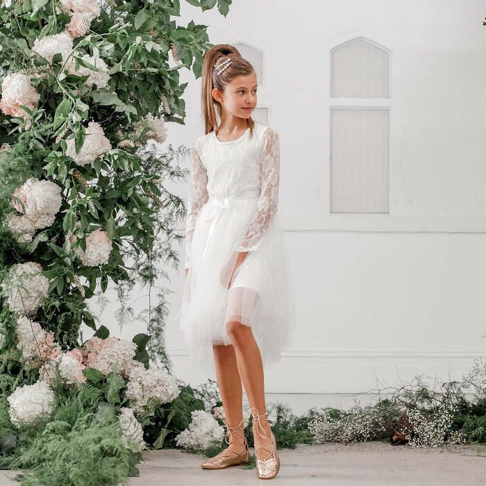 Candi L/S Lace Tutu Dress - Ivory - HYPHEN KIDS