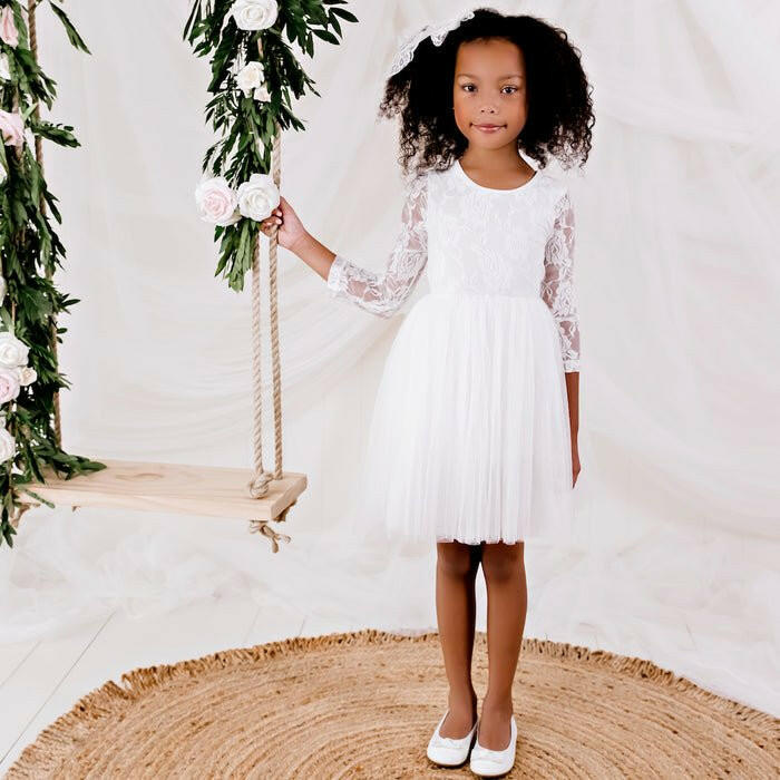 Candi L/S Lace Tutu Dress - Ivory - HYPHEN KIDS