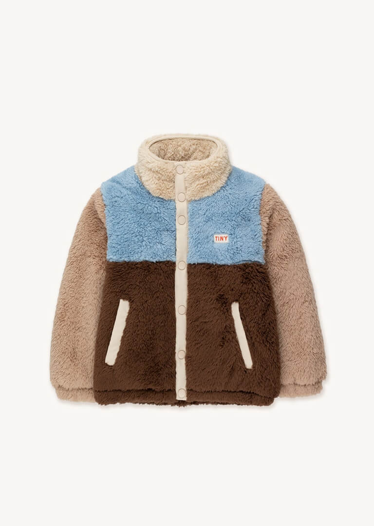 Color Block Polar Sherpa Jacket - Chocolate / Grey -HYPHEN KIDS