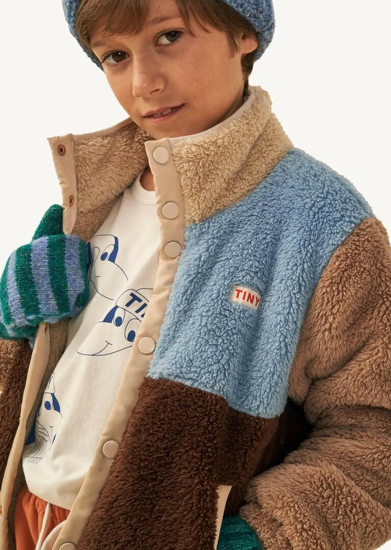 Color Block Polar Sherpa Jacket - Chocolate / Grey - HYPHEN KIDS
