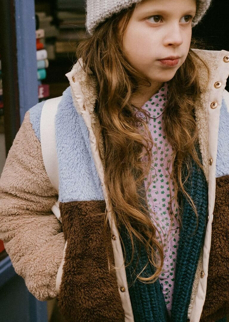 Color Block Polar Sherpa Jacket - Chocolate / Grey - HYPHEN KIDS