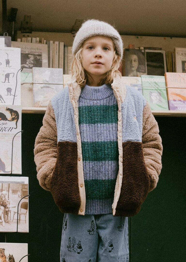 Color Block Polar Sherpa Jacket - Chocolate / Grey - HYPHEN KIDS