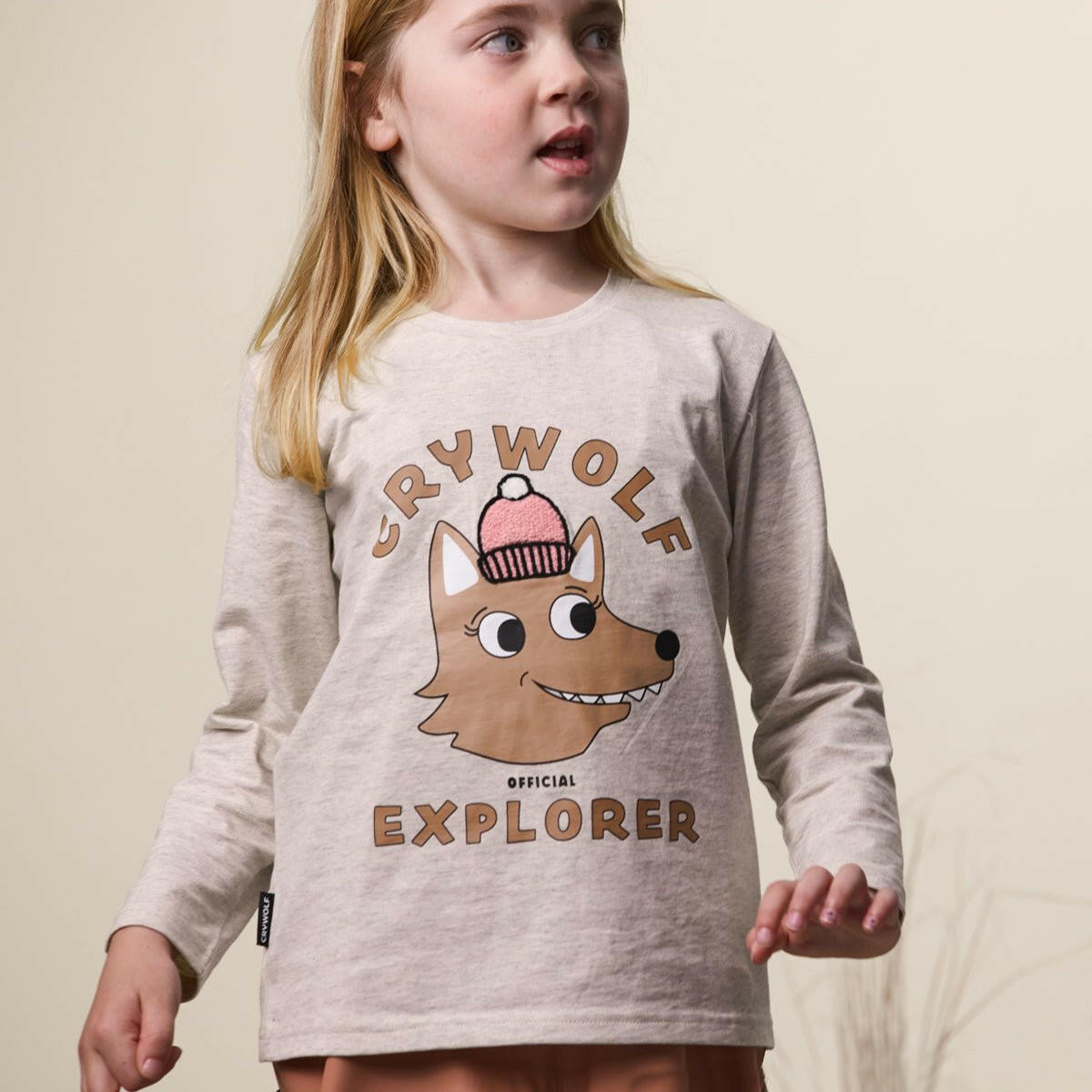Crywolf Long Sleeve T - Shirt Oatmeal Explorer - HYPHEN KIDS