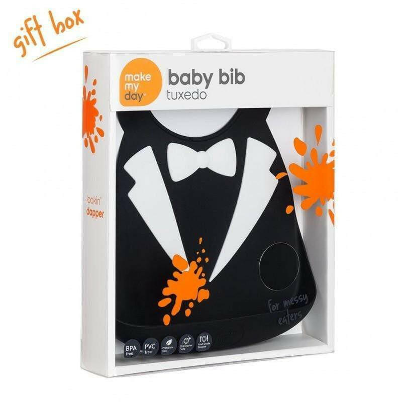 Make My Day Soft Silicone Baby Bib with Gift Box - Tux - HYPHEN KIDS