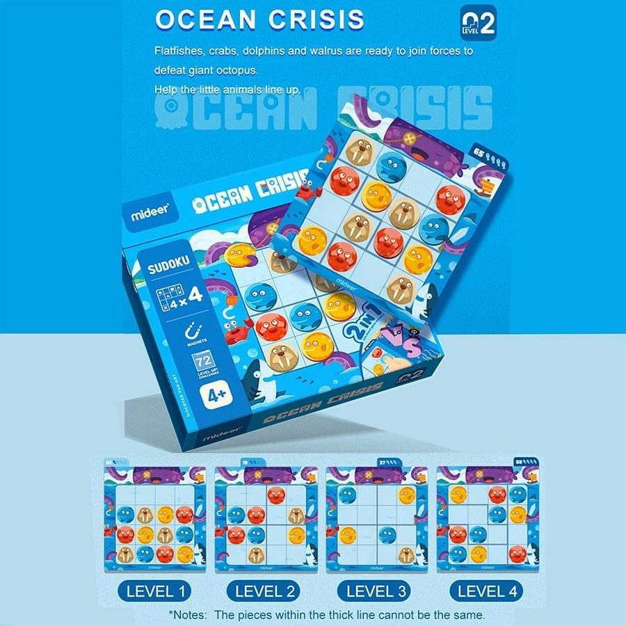MiDeer Sudoku Magnetic Game - Ocean Crisis (Level 2. Age 4+) - Educational Toys - not - on - sale