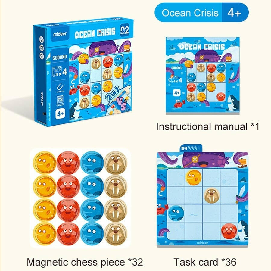 MiDeer Sudoku Magnetic Game - Ocean Crisis (Level 2. Age 4+) - Educational Toys - not - on - sale
