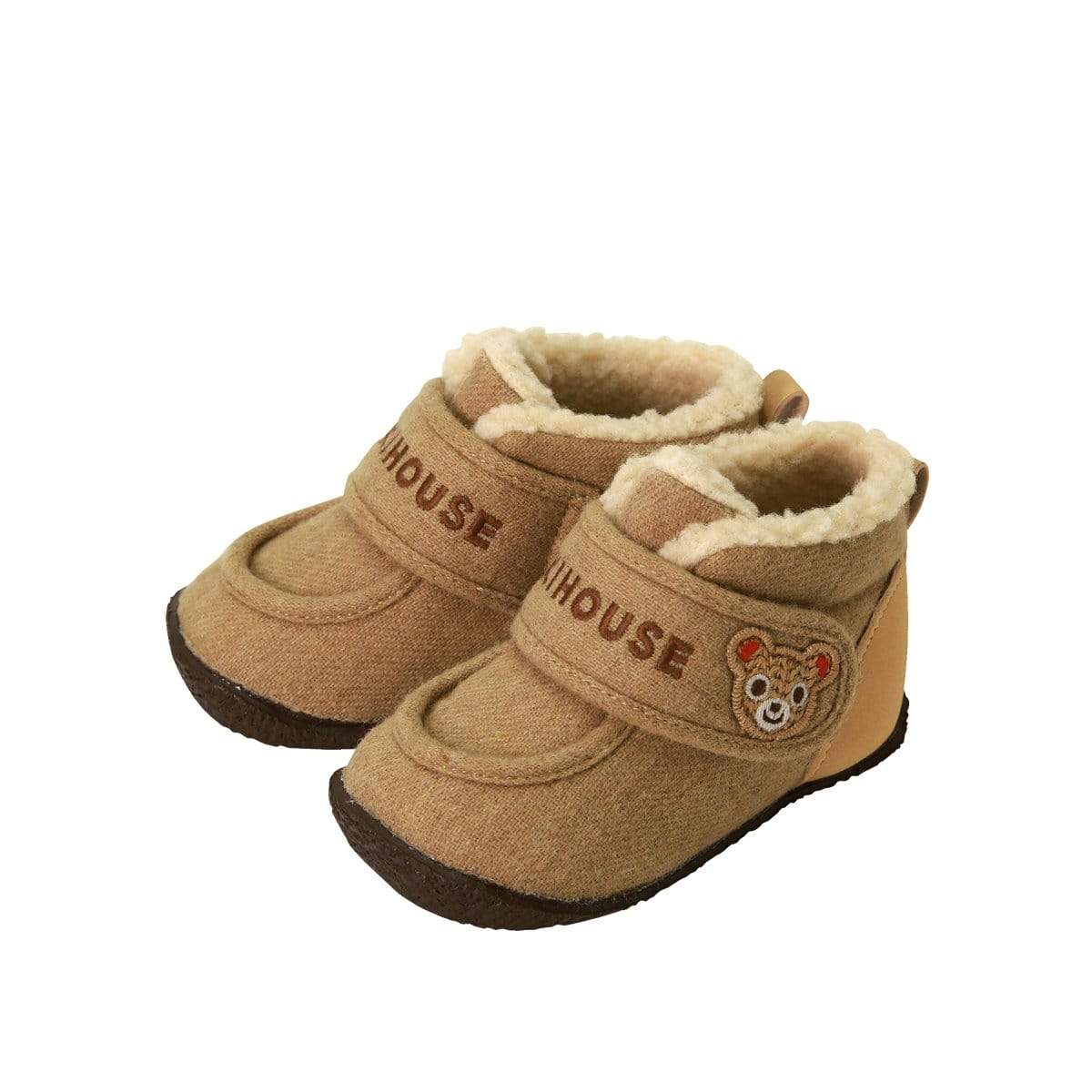 Miki House First baby shoes of brushed material - Beige - HYPHEN KIDS