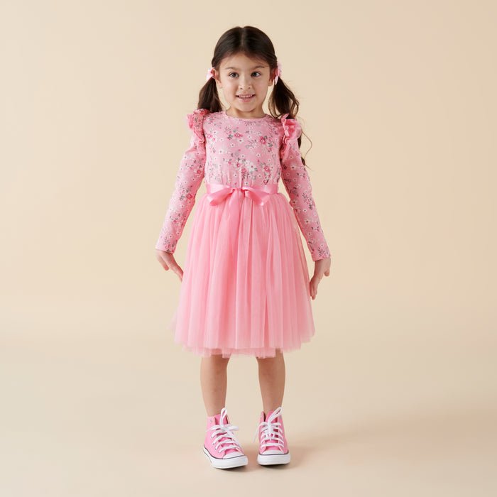 Millie Floral L/S Tutu Dress - Pink -HYPHEN KIDS