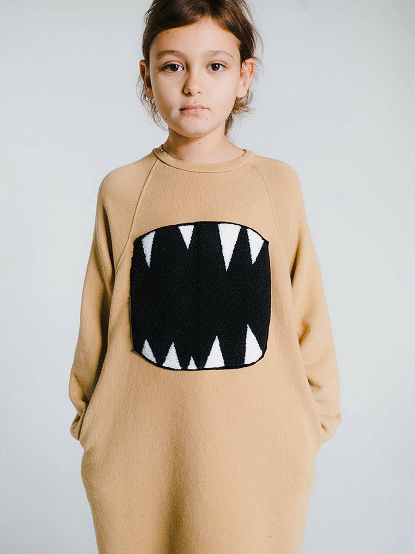 NUNUNU Fuzzy Roar A Dress - Mocha - HYPHEN KIDS