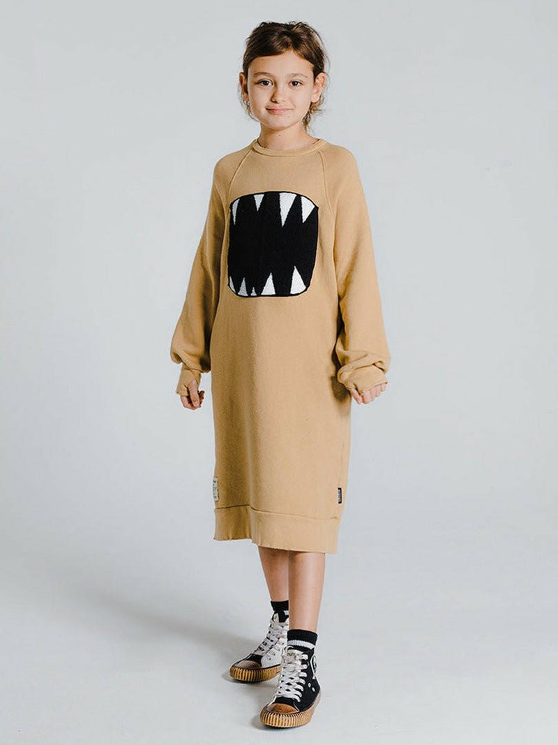 NUNUNU Fuzzy Roar A Dress - Mocha - HYPHEN KIDS