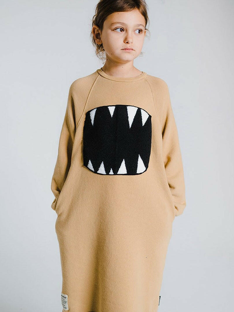 NUNUNU Fuzzy Roar A Dress - Mocha - HYPHEN KIDS