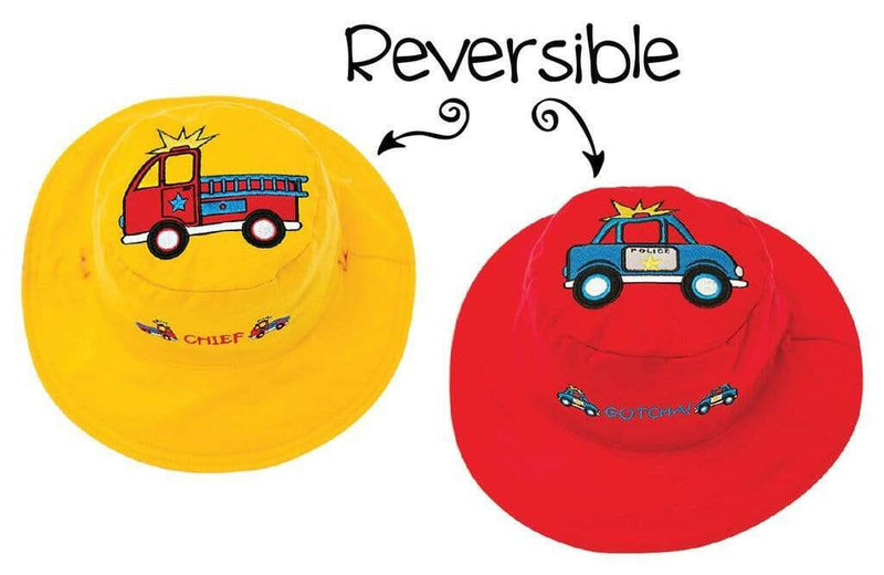 Reversible Kids Sun Hat - Fire Truck | Police Car (Small Size) - HYPHEN KIDS