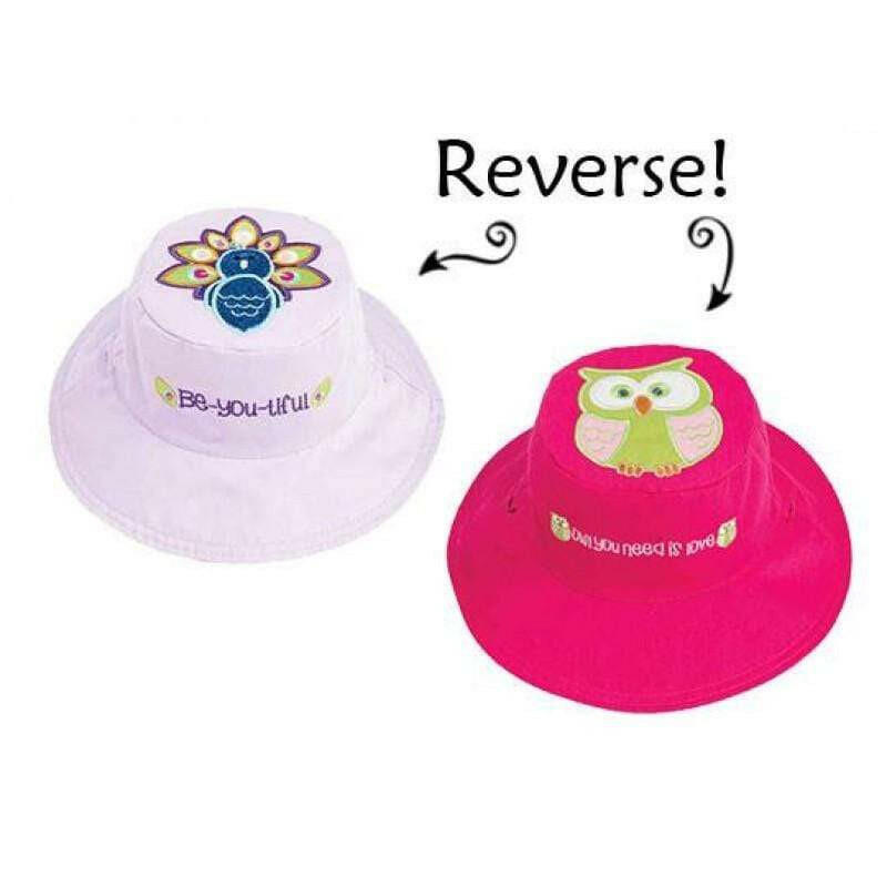 Reversible Kids Sun Hat - Peacook/Owl (Small Size) - HYPHEN KIDS