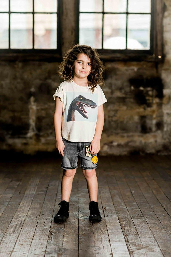 Rock Your Kid Smile Dino Short Sleeve T-Shirt Boxy Fit - Shirts - 10 - 11Y
