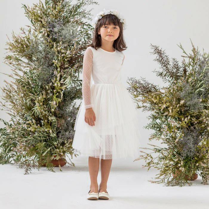 Sally L/S Spot Tutu Dress - Ivory - HYPHEN KIDS