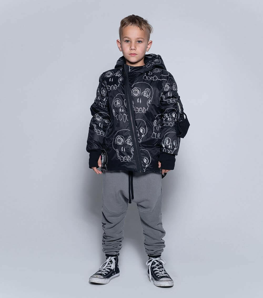 Scribbled Skulls Down Jacket - HYPHEN KIDS