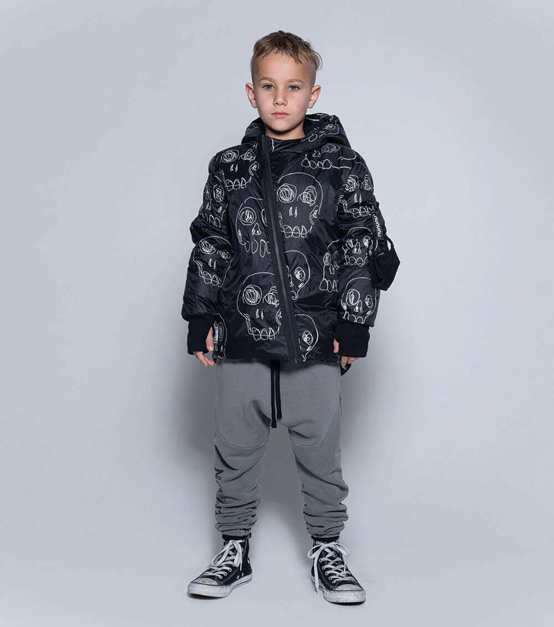 Scribbled Skulls Down Jacket - HYPHEN KIDS