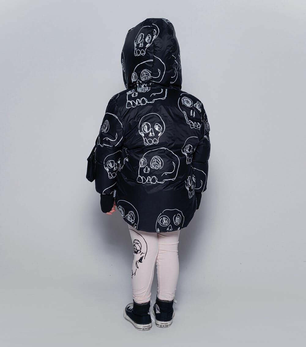 Scribbled Skulls Down Jacket - HYPHEN KIDS